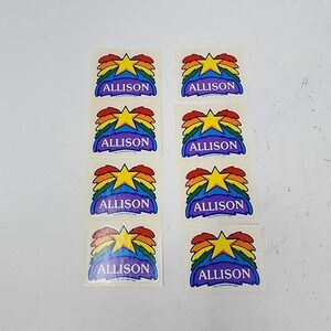 Vintage 1982 Illuminations‎ Allison Name Yellow Star Rainbow Sticker Lot of 8